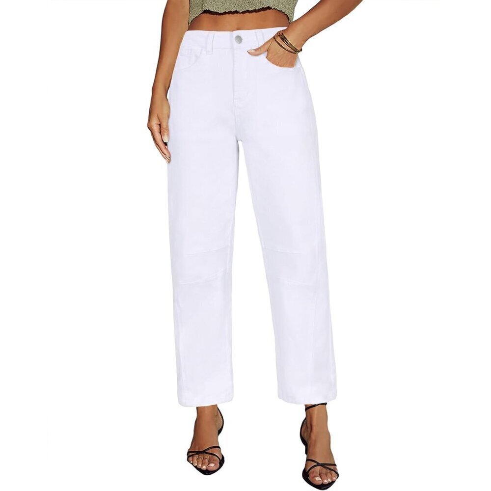 Women's Baggy Barrel Jeans Cotton Spandex Wide Leg High Waisted Ankle Pants